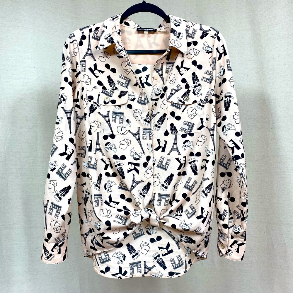 Karl Lagerfeld Pink Blouse with Paris Print